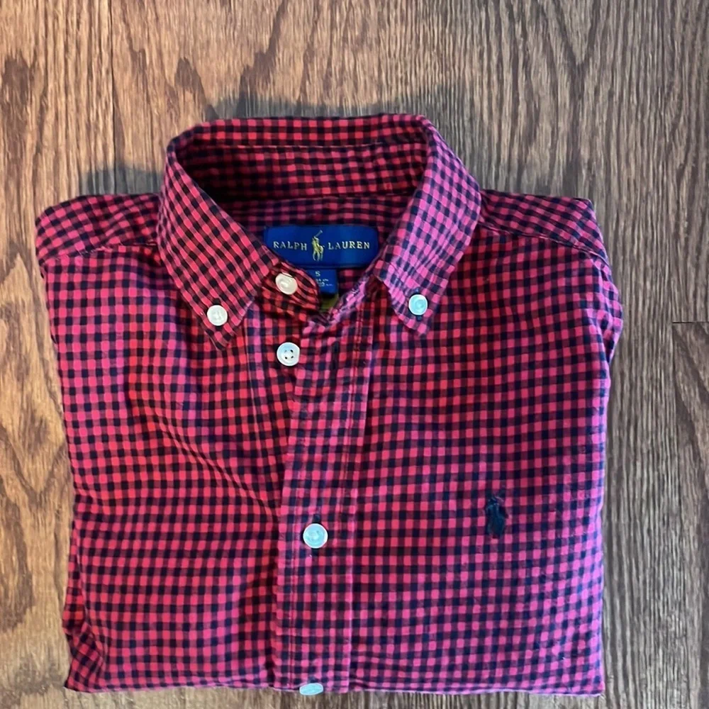Ralph Lauren boys kids button down collared long sleeve shirt red plaid size 5